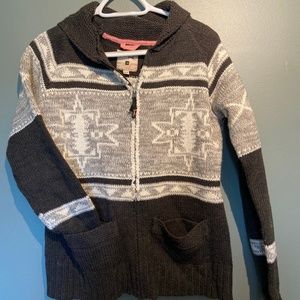 Triple Five Soul Black and Gray Hooded Zip Sweater with Pattern